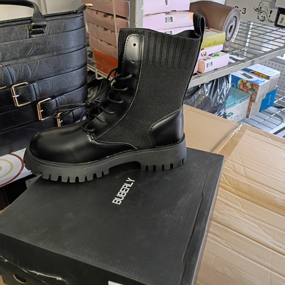 Black Lace-Up Combat Boots -